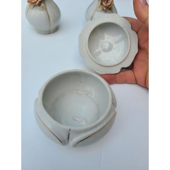 WHITE PINK AND GOLD FANCY VINTAGE DRESSER SET VINTAGE MCM - Picture 10 of 11